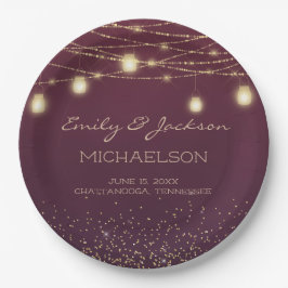 Bordeaux Gouden Glitter Slingerlicht Lantaarn Brui Papieren Bordje