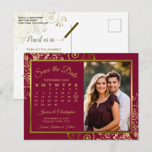 Bordeaux & Gouden Huwelijk Save Datum Kalender Fot Aankondigingskaart