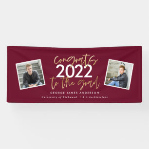 Bordeaux gouden moderne script multi foto grad spandoek