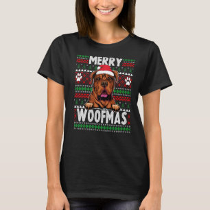 Bordeaux Grote Deen Kerstverlichting Huisdier Xmas T-shirt