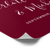 Bordeaux Handtekening Script Bruiloft Welkomstbord Poster (Hoek)