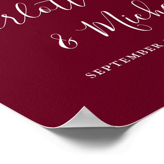 Bordeaux Handtekening Script Bruiloft Welkomstbord Poster (Hoek)