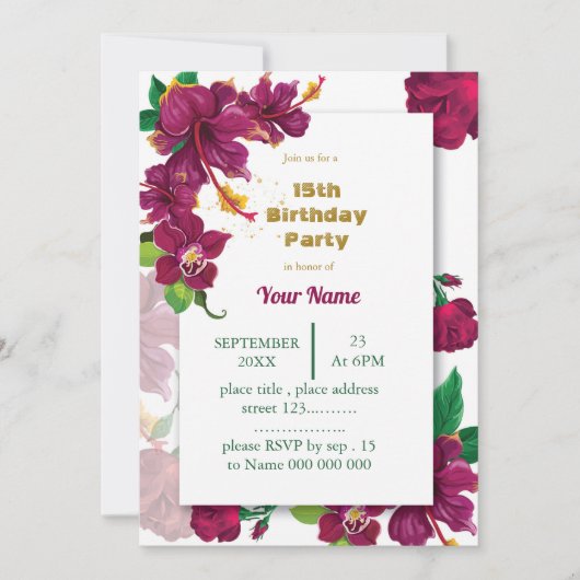 Bordeaux Hibiscus Bloemen roos Verjaardagsfeest Kaart (Voorkant)