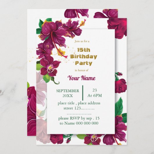 Bordeaux Hibiscus Bloemen roos Verjaardagsfeest Kaart (Voorkant / Achterkant)