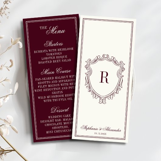 Bordeaux Ivoor Monogram Wapenschild Oude Rijkdom T Menu