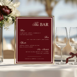 Bordeaux & Ivoorkleurig Bruiloftsbar Drinkkaart Bo Poster