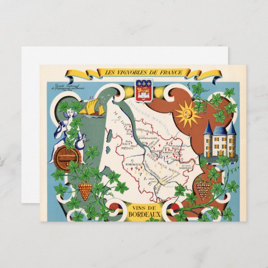 Bordeaux,  kaart Frankrijk (Voorkant / Achterkant)