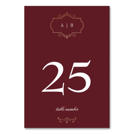 Bordeaux klassieke gouden kuif monogram trouwen kaart (Voorkant)