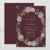 Bordeaux Klassieke Herfst Bruiloft Kaart (Voorkant / Achterkant)