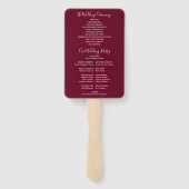 Bordeaux Kleur Slingerlichten Script Trouwprogramm Handwaaier (Achterkant)