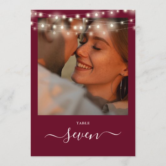 Bordeaux Kleurige Slinger Foto Tafelkaart Kaart (Achterkant)