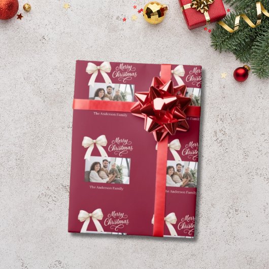 Bordeaux koffiecake lint foto script Kerstmis Cadeaupapier