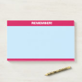 Bordeaux koptekst op lichte blauwe Herinneringsnot Post-it® Notes (Op bureau)