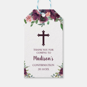 Bordeaux Kruis Bloemrijke Aquarel Bevestiging Cadeaulabel