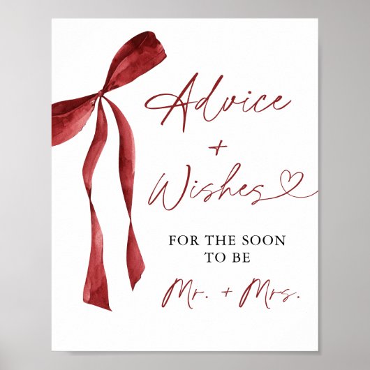 Bordeaux lint bruiloft advies & wensen bord poster (Voorkant)