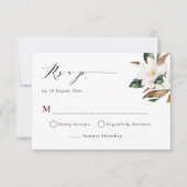Bordeaux magnolia bloem bruiloft RSVP kaart (Voorkant)
