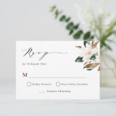 Bordeaux magnolia bloem bruiloft RSVP kaart (Staand voorkant)