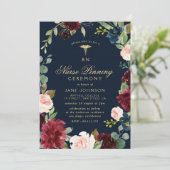 bordeaux marine bloemenverpleegster pinning ceremo kaart (Staand voorkant)