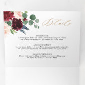 Bordeaux Marine Bloemige Landelijke Landelijke Bru Drieluik Aankondiging (Binnenzijde eerst)