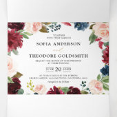 Bordeaux Marine Bloemige Rustieke Landelijke Bruil Drieluik Aankondiging (Binnenkant midden)