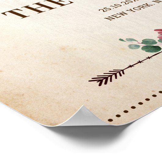 Bordeaux Marine Bloemige Rustieke Trouw Welkom Bor Poster (Hoek)