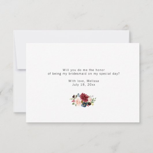 Bordeaux marine bruidsmeisje voorstelkaart kaart (Achterkant)