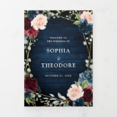 Bordeaux Marine Roze Bloem Goud Geometrisch Trouwe Drieluik Aankondiging (Cover)