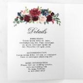 Bordeaux Marine Roze Bloem Goud Geometrisch Trouwe Drieluik Aankondiging (Binnenzijde eerst)