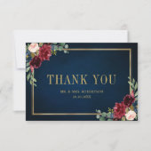 Bordeaux Marine Roze Bloemend Goud Geometrisch Tro Bedankkaart (Voorkant)