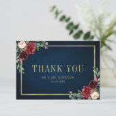 Bordeaux Marine Roze Bloemend Goud Geometrisch Tro Bedankkaart (Staand voorkant)