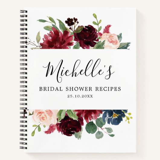 Bordeaux Marine Roze Bruiloft Uitnodiging Recepten Notitieboek (Voorkant)