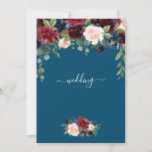 Bordeaux Marineblauw Bloemrijke Calligrafie Bruilo Kaart (Achterkant)