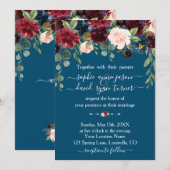 Bordeaux Marineblauw Bloemrijke Calligrafie Bruilo Kaart (Voorkant / Achterkant)