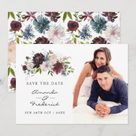 Bordeaux, Marineblauw en Blozend Roze Bruiloft Save The Date