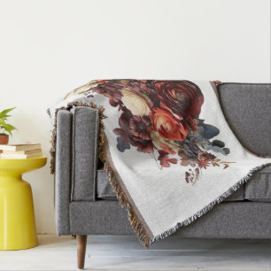 bordeaux maroon koraal wit humeurig bloemig deken