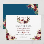Bordeaux Marsala Bloem Takken Bosbes Save The Date (Voorkant / Achterkant)