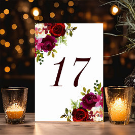 Bordeaux Marsala Bloemen Tafel Nummer Kaart