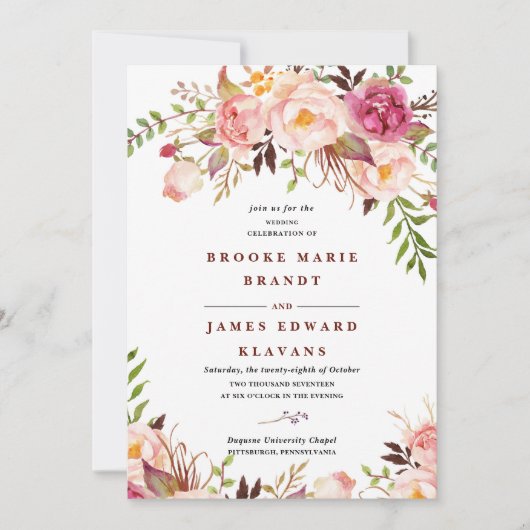 bordeaux Marsala Blush Boho bruiloft uitnodiging (Voorkant)