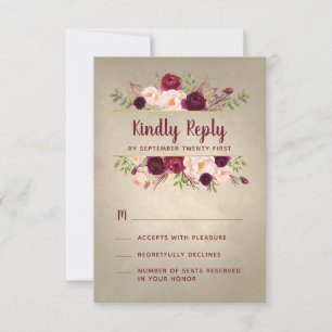 Bordeaux Marsala Blush Vintage Trouw RSVP Kaarten Kaartje