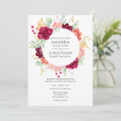 Bordeaux - Marsala en Blush Bloemen Bruiloft Kaart (Staand voorkant)