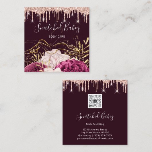 Bordeaux met QRCODE-Roos Vierkante Visitekaartje (Voorkant / Achterkant)