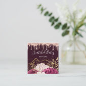 Bordeaux met QRCODE-Roos Vierkante Visitekaartje (Staand voorkant)