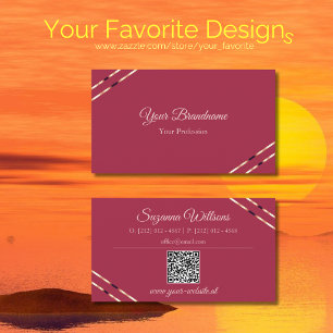Bordeaux met roze gouden lijnen en QR-code elegant Visitekaartje