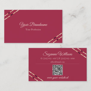 Bordeaux met roze gouden lijnen en QR-code elegant Visitekaartje