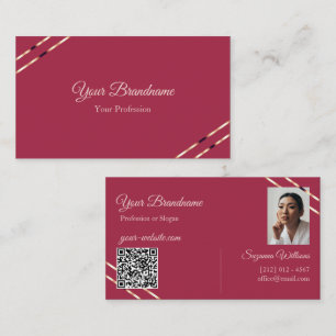 Bordeaux met roze gouden lijnen foto en QR-code Visitekaartje