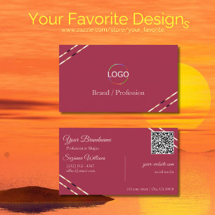 Bordeaux met roze gouden lijnen Logo en QR-code Visitekaartje