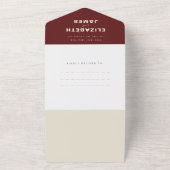 Bordeaux Minimalistische Trouwfoto QR Code RSVP All In One Uitnodiging (Buitenkant)