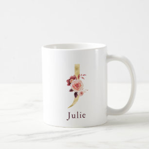 Bordeaux naam en roze bloemenuitmonogram letter J Koffiemok