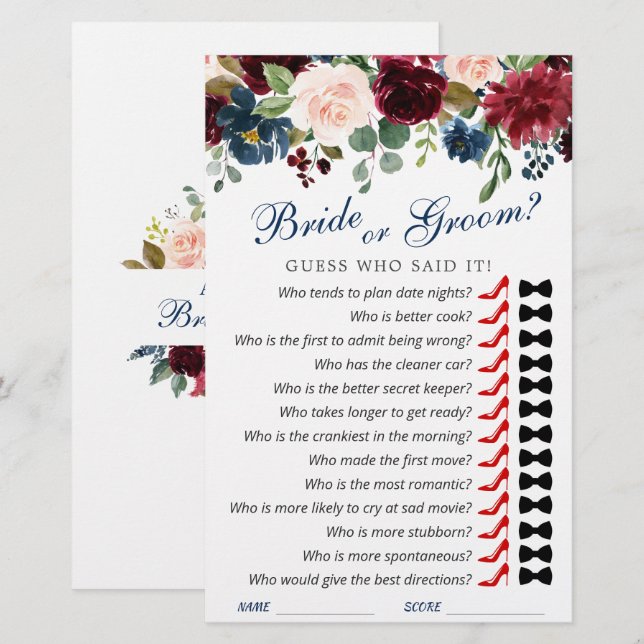 Bordeaux Navy Blauwe Blush Bloem Bruiloft Borrel S (Voorkant / Achterkant)