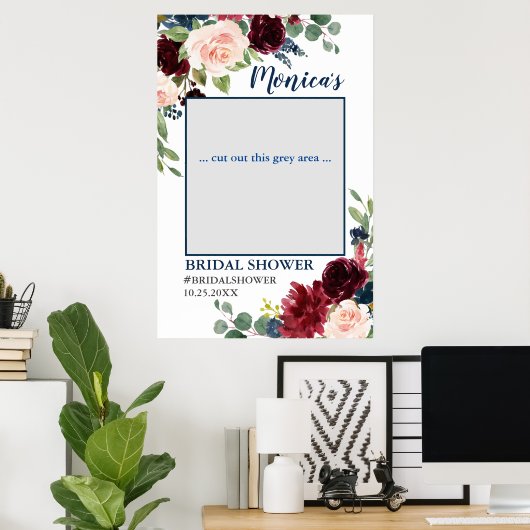 Bordeaux Navy Blauwe Blush Bruiloft Feest Foto Req Poster (Thuiskantoor)